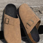 Light French Beige Suede Buckle Detail Slippers