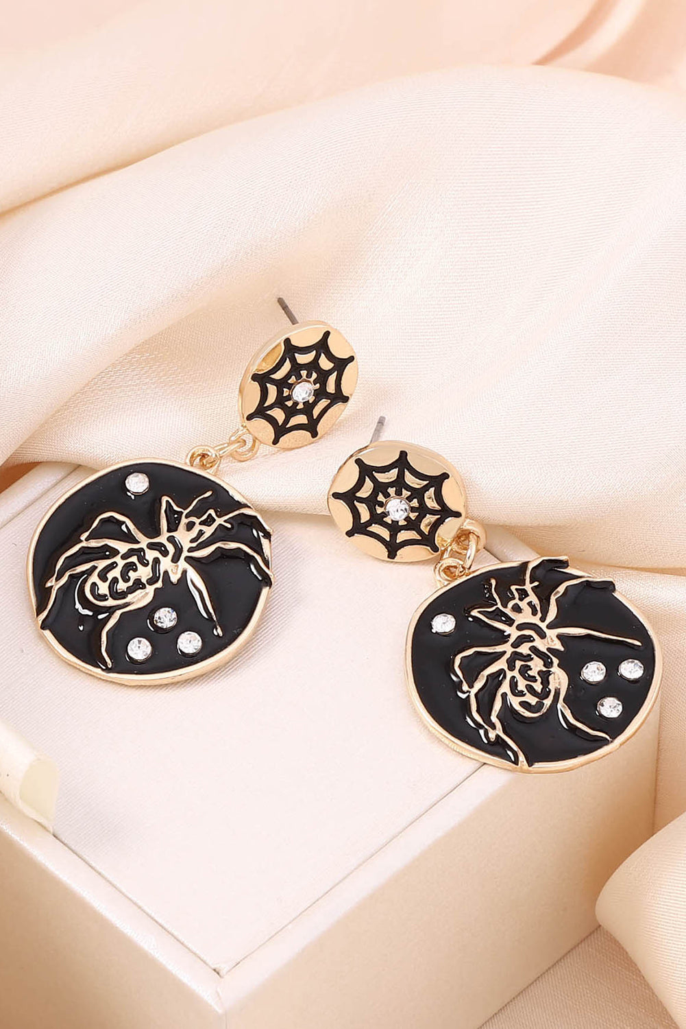 Black Halloween Spider Web Rhinestone Drop Earrings