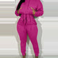 Shirred Pocket Design Crop Hoodie & High Waist Cuffed Sweatpants Set