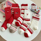 Fiery Red Christmas Color Block Ribbed Crew Socks