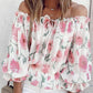 Off Shoulder Floral Print Lantern Sleeve Top