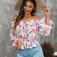 Off Shoulder Floral Print Lantern Sleeve Top