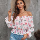 Off Shoulder Floral Print Lantern Sleeve Top