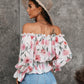 Off Shoulder Floral Print Lantern Sleeve Top