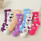 Strawberry Pink Heart Shape Print Coral Fleece Thick Crew Socks