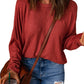 Red Solid Color Patchwork Long Sleeve Top