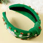 Dark Green Christmas Rice Beaded Rhinestone Wide Headband