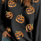 Black Sequin Pumpkin Face Graphic Plus Size Halloween Sweatshirt