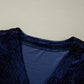 Navy Blue Plus Size Textured Velvet Tiered Button V Neck Dress