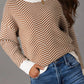 Coffee Contrast Edge Crew Neck Drop Shoulder Sweater