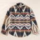 Brown Western Aztec Collared Button-up Sweatshirt