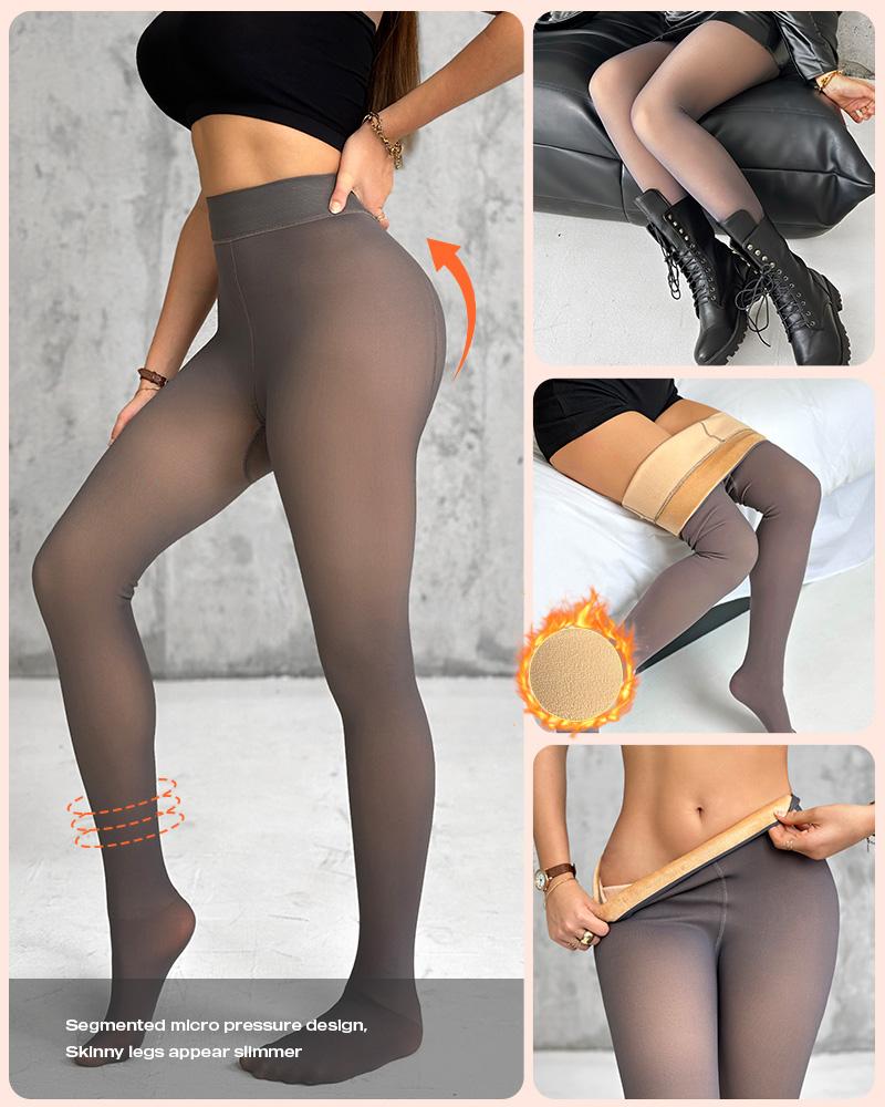 2 Pack High Waist Fleece Lined Tights Fake Translucent Thermal Pantyhose Leggings