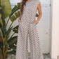 Khaki Checkered Print Buttoned Crew Neck Wide Leg Jumpsuit