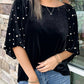 Black Pearl Beaded Half Sleeve Velvet Top