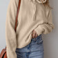 Beige Solid Color Drawstring Hooded Drop Shoulder Pullover Sweater