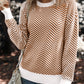 Coffee Contrast Edge Crew Neck Drop Shoulder Sweater