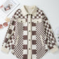 Brown Checkered Print Patchwork Corduroy Shacket