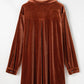 Coffee Plus Size V Neck Collared Pleated Back Rounded Hem Velvet Dress