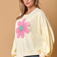 Beige Tinsel Flower Dropped Puff Sleeve Sweatshirt