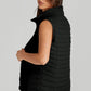 Black Plush Collared Quilted Zipped Puffer Vest