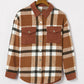 Brown Pocketed Buttoned Plaid Shirt Jacket