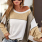 Khaki Exposed Seam Color Block Patchwork Top