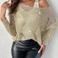 2 Piece Hollow out Pullover Top Inner Tank Open Knit Sweater Blouse Set