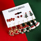 Racing Red 6 Pairs/Set Christmas Tree Wreath Bell Bow Knot Earring Set