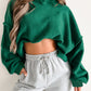 Dark Green Sherpa Fleece Drop Shoulder Hoodie