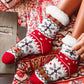 Fiery Red Christmas Pattern Plush Lined Winter Socks