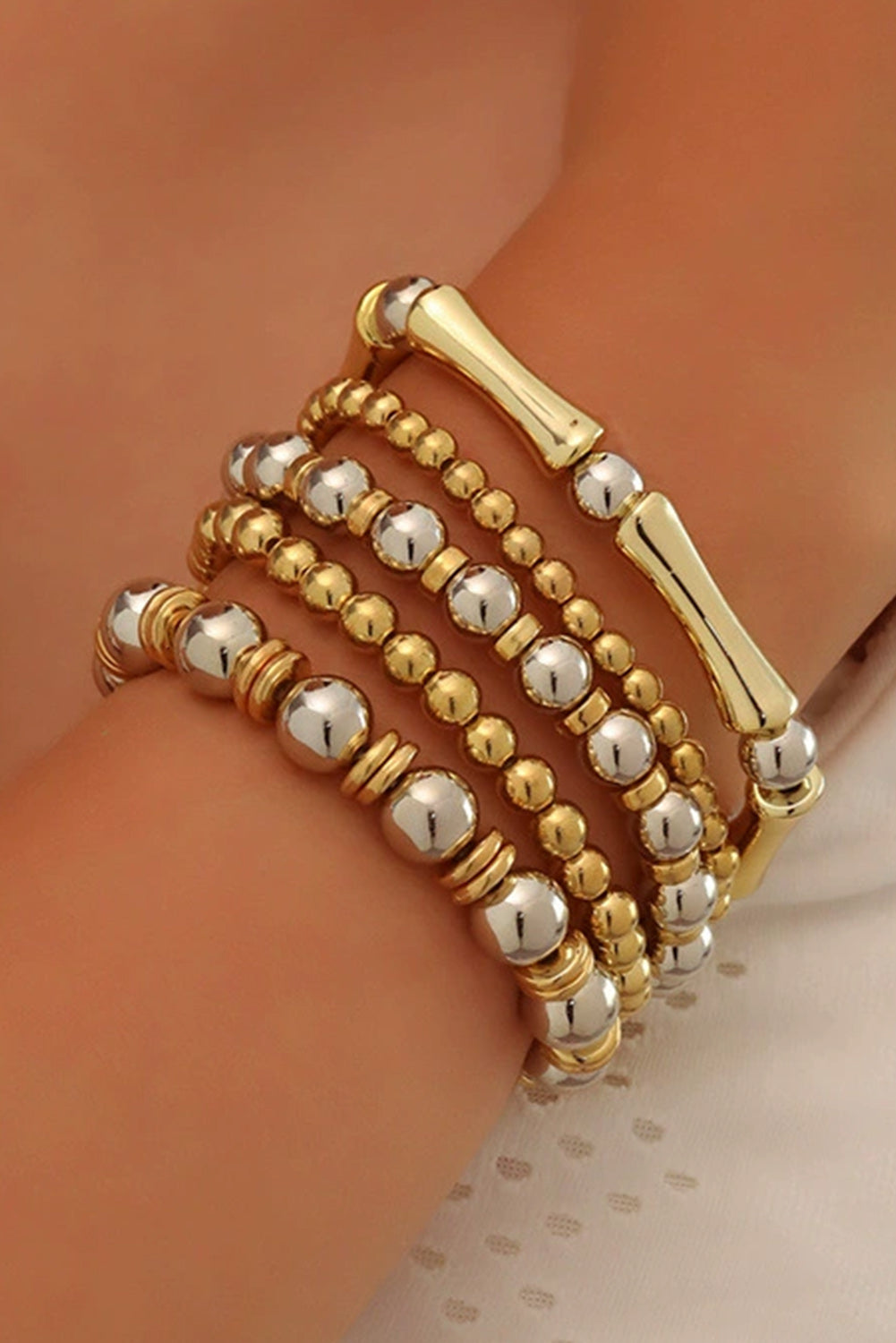 Gold 5Pcs Stackable Beaded Stretch Bracelets