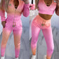 3 Piece Velvet Ombre Tracksuit Outfits Sleeveless Chain Decor Crop Tank Tops Pockets Design Sweatpants Sets with Zip Up Coat