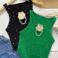 Floral Pattern Rhinestone Pearls Decor Knit Tank Top