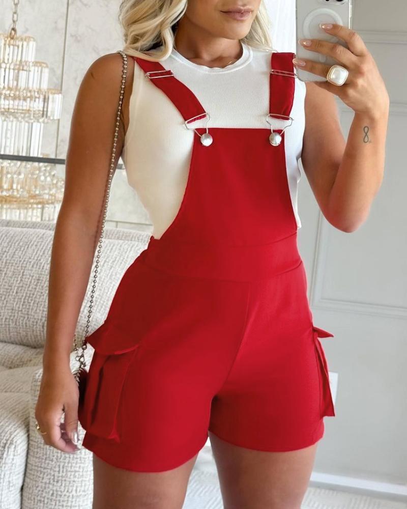 Pocket Design Casual Suspender Romper