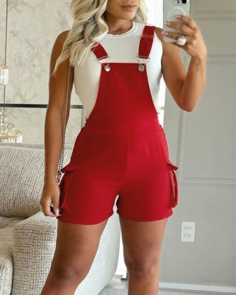 Pocket Design Casual Suspender Romper