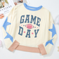 Beige GAME DAY Rugby Football Graphic Contrast Trim Pullover Sweatshirt