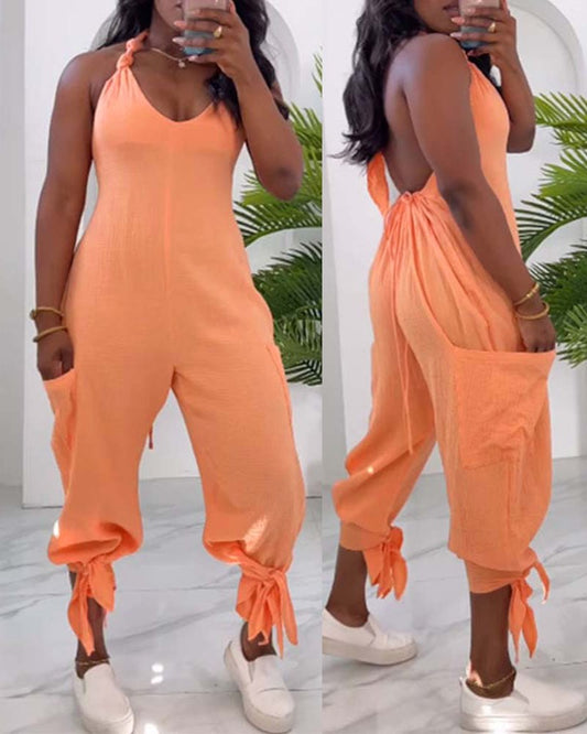 Halter Tied Detail Pocket Design Jumpsuit