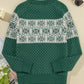 Green Christmas Snowflake Dotted Print Round Neck Sweater