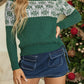 Green Christmas Snowflake Dotted Print Round Neck Sweater