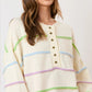 White Rainbow Stripes Drop Shoulder Baggy Henley Sweater