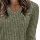 V Neck Long Sleeve Shirts Casual Lightweight Tunic Sweaters