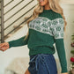 Green Christmas Snowflake Dotted Print Round Neck Sweater