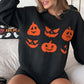 Black Halloween Pumpkin Face Pattern Drop Shoulder Sweater