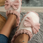 Fushia Bow Decor Color Block Ribbed Plush Slippers