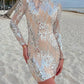 Allover Sequin Round Neck Slim Fit Long Sleeve Bodycon Party Dress