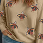 Apricot Turkey Time Thanksgiving Sequin Patch Graphic Plus Size Sweatshirt