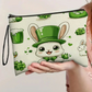 Green St Patricks Pattern Print Zipper Wristlet Canvas Makeup Bag