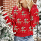 Racing Red Christmas Reindeer Pattern Drop Shoulder Sweater