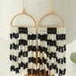 Black Beading Checkered Tassel Bohemisn Hook Earrings