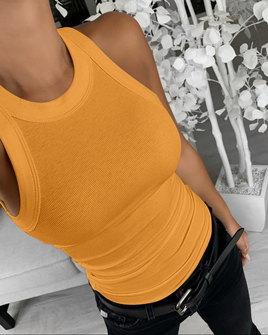 2 Pack Round Neck Thick Strap Racerback Ribbed Tank Slim Fit Tops without Bra Pads